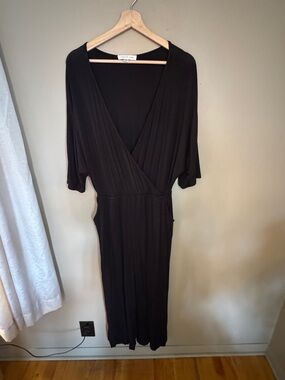 Amour Vert Stretch Modal Black Wrap-Front Jumpsuit